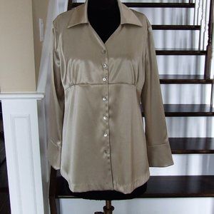 Beige Gold Satin Stretching Blouse Tunic Formal Maternity Top L